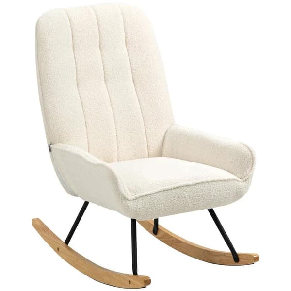 Rootz Gyngestol - Gyngestol Med Sherpa Fleece - Gummitræ - Stål - Skum - Natur + Creme - 63 cm x 95 cm x 97 cm