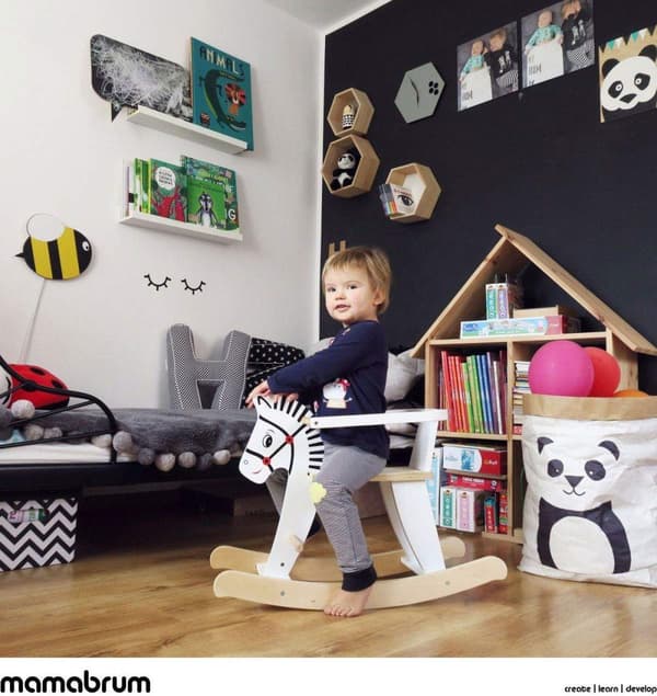 Mamabrum Gunghäst i trä med ledstång, universalleksak, för pojkar och flickor, avtagbar ring, gunghäst i trä för barn, vit...