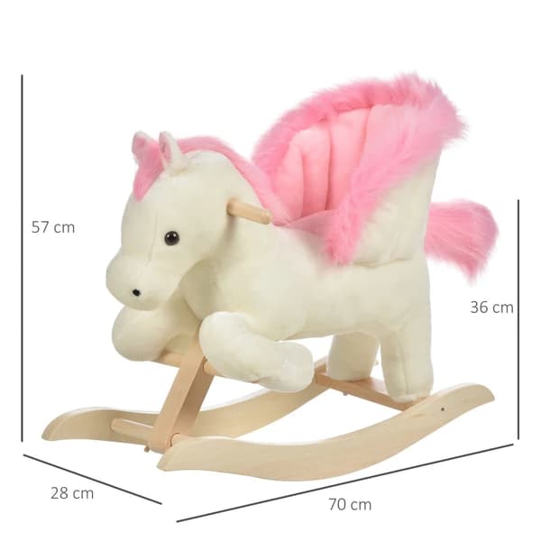 Rootz Children's Rocking Horse - Baby Rocking Animal Horse with Animal - Sounds Toy  -Handles for 18-36 Months - Plush - White + Pink - 70 x 28 x 57 c