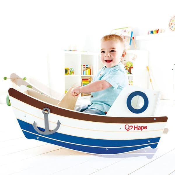 Gungbåt i trä - HAPE - Max vikt. 50 kg - 81,4 x 30 x 36,6 cm - För barn från 12 månader