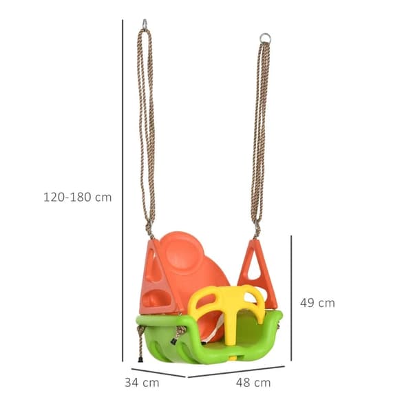 Rootz 3-in-1 Baby Swing - Lasten keinu - Turvavyö - Pituussäädettävät köydet - Sisällä - Ulkona - Vihreä - 48 x 34 x 180 cm