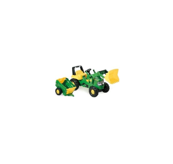 Rolly Junior John Deere -traktori kauhalla ja kärryllä