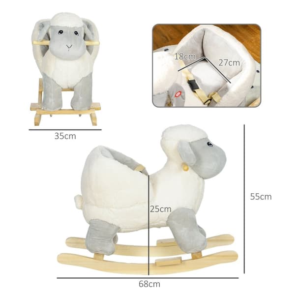 Rootz Rocking Horse Cute Sheep - Rocking Toy - Plush Animal - Ljudeffekter - Främjar balans - 68 cm x 35 cm x 55 cm