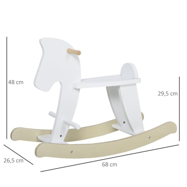 Rootz Wood Rocking Horse - Kids Rocker - Toddler Ride -On - Safe Playtime - 68cm x 26cm x 48 cm - MDF Plywood - White -Brown