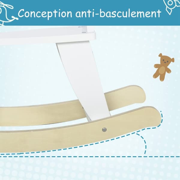 Rootz Wood Rocking Horse - Kids Rocker - Toddler Ride -On - Safe Playtime - 68cm x 26cm x 48 cm - MDF Plywood - White -Brown
