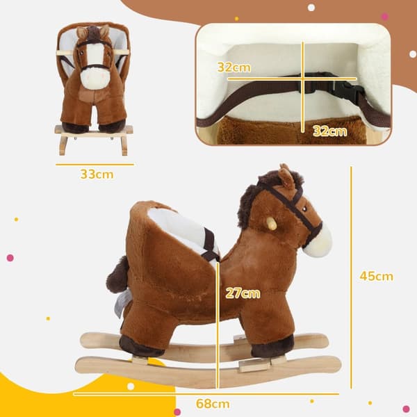 Rootz Rocking Horse med lyde - Soft Toy Horse - Wooden Rocker - Fremmende motoriske færdigheder - 68x33x45cm