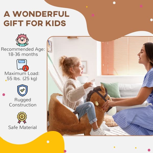 Rootz Rocking Horse med lyde - Soft Toy Horse - Wooden Rocker - Fremmende motoriske færdigheder - 68x33x45cm