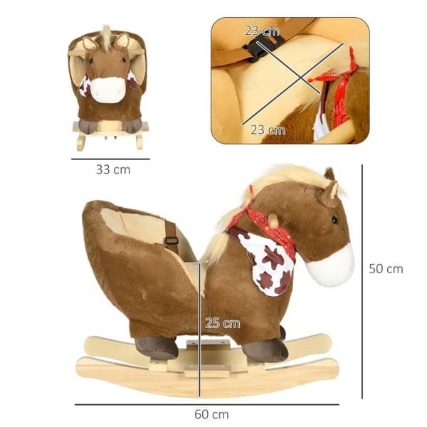 Rootz Rocking Horse - Rocking Animal - Toddler Ride -On - Sikkerhedsbælte - 60L X 33W X 50H CM - Plush Cover - Nabo Function