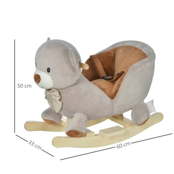 Rocking Horse Bear - Rocking Lelu - Taaperokappari - Sisäänrakennettu tuoli ja turvavyö - 60 cm x 33cm x 50 cm - harmaa ruskea
