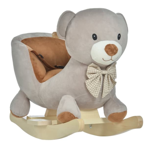 Rocking Horse Bear - Rocking Lelu - Taaperokappari - Sisäänrakennettu tuoli ja turvavyö - 60 cm x 33cm x 50 cm - harmaa ruskea