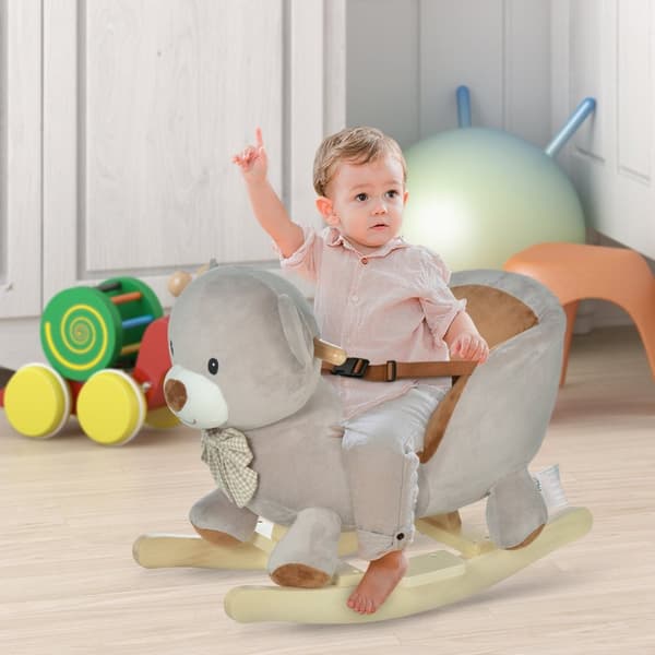 Rocking Horse Bear - Rocking Lelu - Taaperokappari - Sisäänrakennettu tuoli ja turvavyö - 60 cm x 33cm x 50 cm - harmaa ruskea