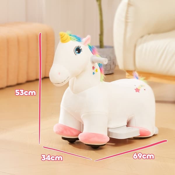 Rootz 6V Electric Riding Unicorn - Motoriseret legetøj - Ride -on Animal med musik - Komfortpolstring - 69 cm x 34 cm x 53 cm