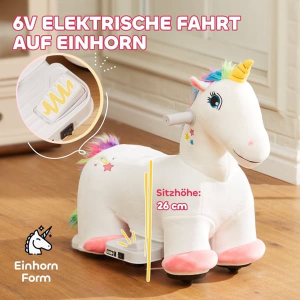 Rootz 6V Electric Riding Unicorn - Motoriseret legetøj - Ride -on Animal med musik - Komfortpolstring - 69 cm x 34 cm x 53 cm