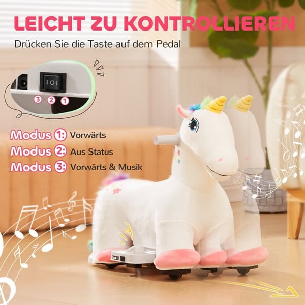 Rootz 6V Electric Riding Unicorn - Motoriseret legetøj - Ride -on Animal med musik - Komfortpolstring - 69 cm x 34 cm x 53 cm