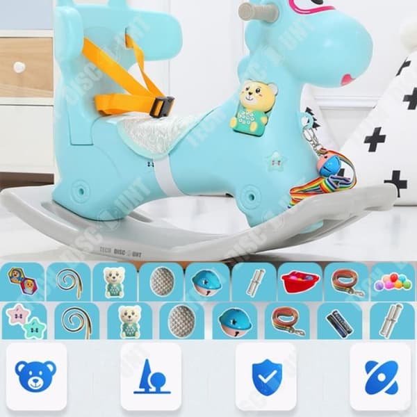 TD® Baby gungstol i plast utan musik hästleksaker barn 1-3 år liten trävagn liten blå färg leksak