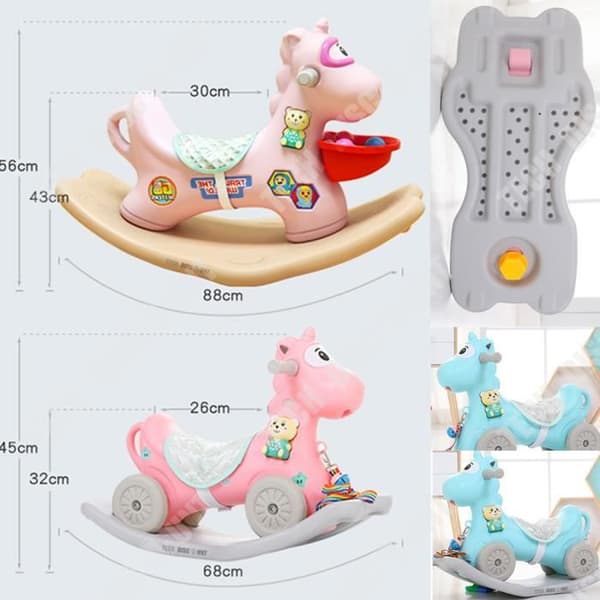 TD® Baby gungstol i plast utan musik hästleksaker barn 1-3 år liten trävagn liten blå färg leksak