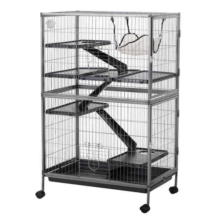 Bur för små gnagare multifunktions möss hamstrar plattformar 4 3 4 ramper dörrar Sun 80L x 128H x 52L cm silvergrå metall