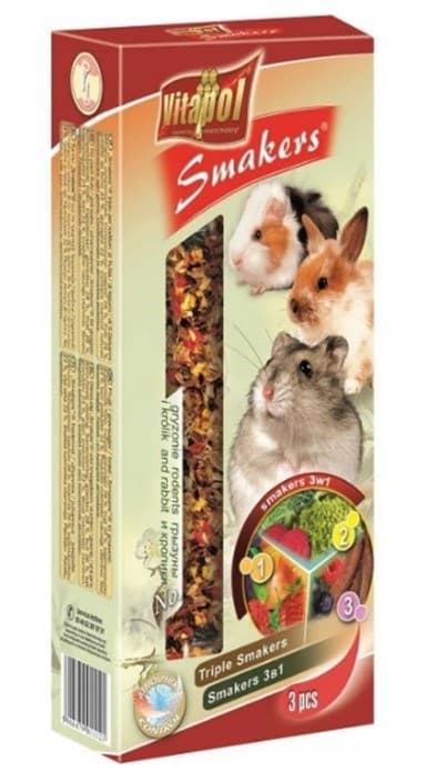 Vitapol Mix-flaskor (valnöt-frukt-frukt-popcorn) för gnagare - 3 st. - 135 g