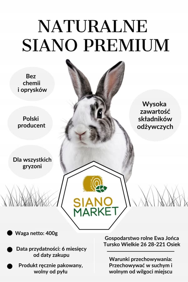 Naturligt Premium Hø 400 g til kaniner, marsvin og gnavere