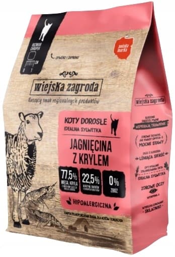 WIEJSKA ZAGRODA torrfoder för katter LAMM MED KRILL 400 g