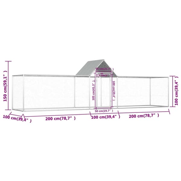 vidaXL Kanahäkki 5x1x1,5 m galvanoitu teräs