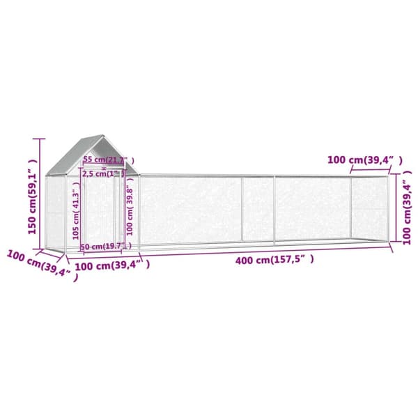 vidaXL Kanahäkki 5x1x1,5 m galvanoitu teräs
