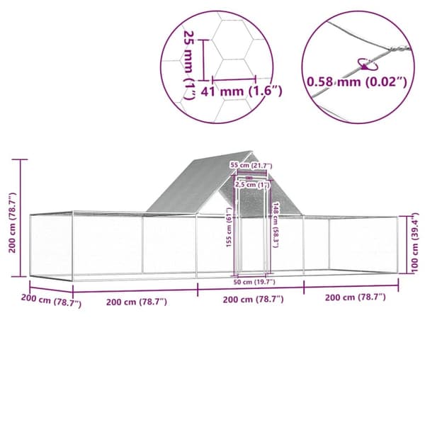 vidaXL Kanahäkki 6x2x2 m galvanoitu teräs