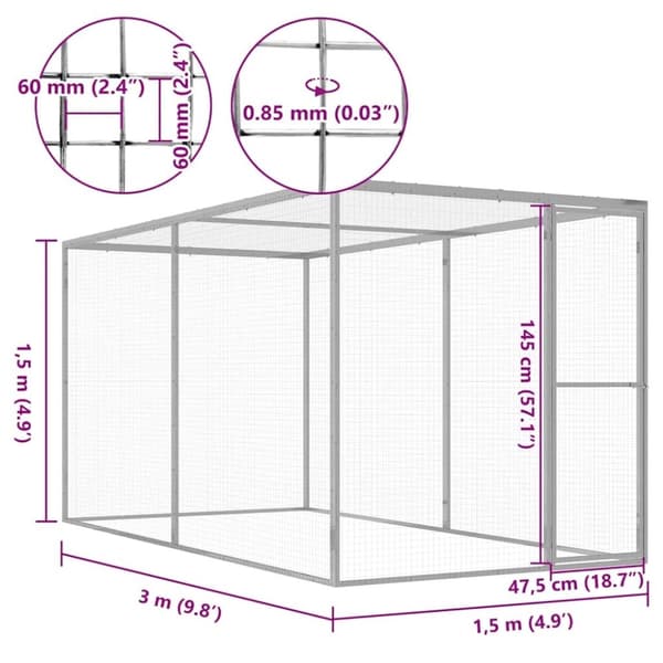 vidaXL kattebur 3x1,5x1,5 cm galvaniseret stål