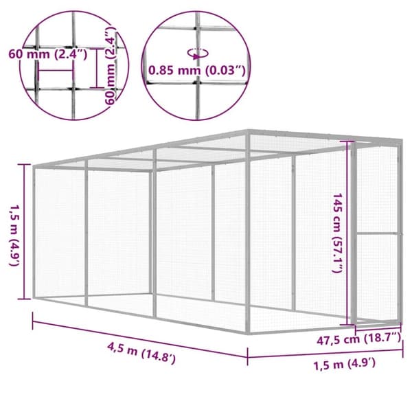 vidaXL Kattbur 4,5x1,5x1,5 m galvaniserat stål