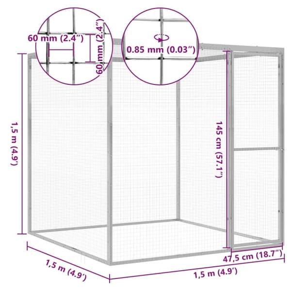 vidaXL Kattegård 1,5x1,5x1,5 m galvanisert stål