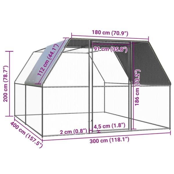 vidaXL Ulkotilan kanahäkki 3x4x2 m galvanoitu teräs