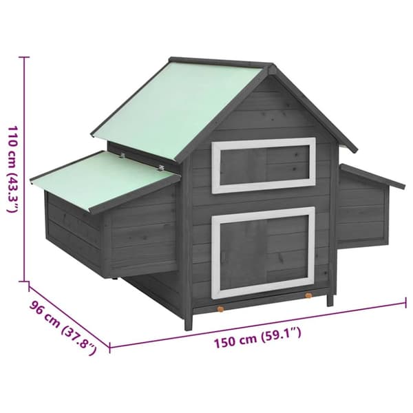 vidaXL hønsehus 150x96x110 cm massivt grantræ grå og hvid