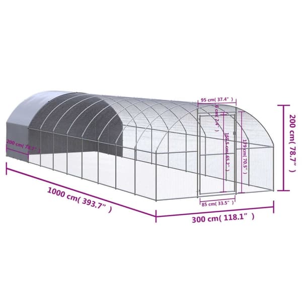 vidaXL hønsehus 3x10x2 m galvaniseret stål
