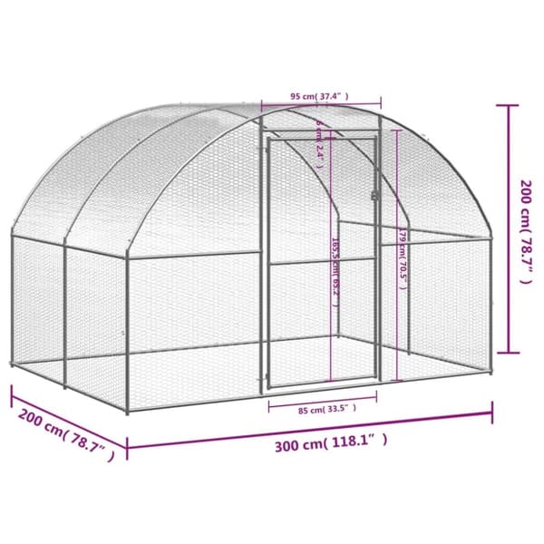 vidaXL hønsehus 3x2x2 m galvaniseret stål