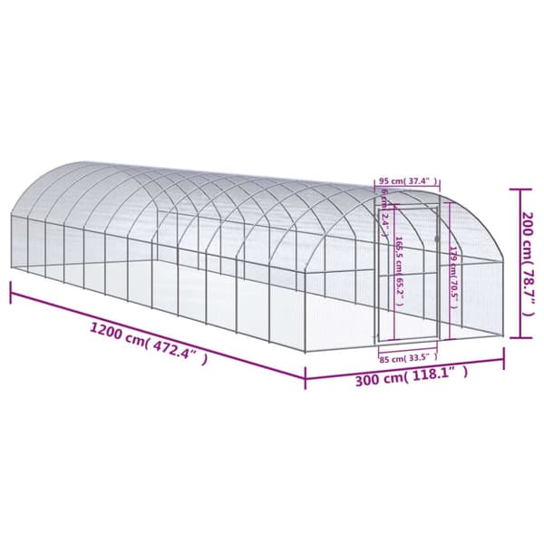 vidaXL hønsehus 3x12x2 m galvaniseret stål