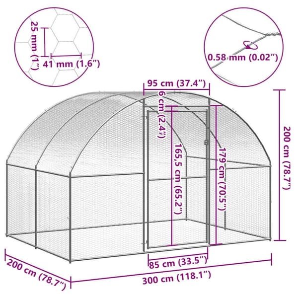 vidaXL hønsehus 3x2x2 m galvaniseret stål