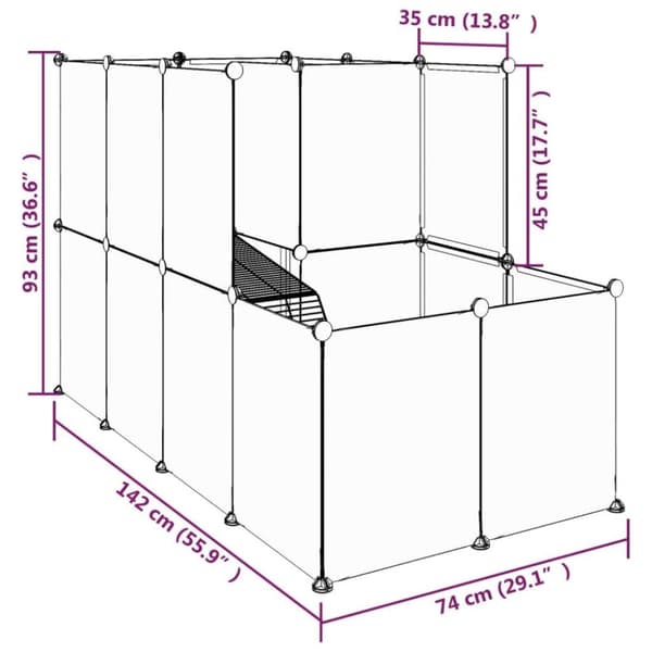 vidaXL Smådyrbur gjennomsiktig 142x74x93 cm PP og stål