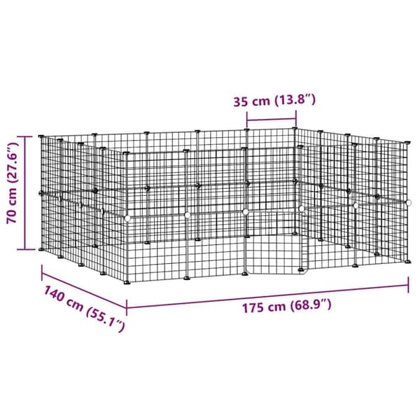 vidaXL Dyrebur 36 paneler med dør svart 35x35 cm stål
