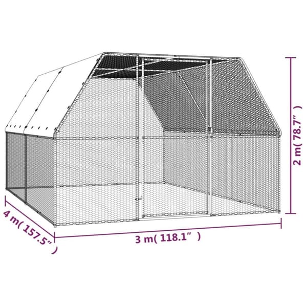 vidaXL Ulkotilan kanahäkki 3x4x2 m galvanoitu teräs