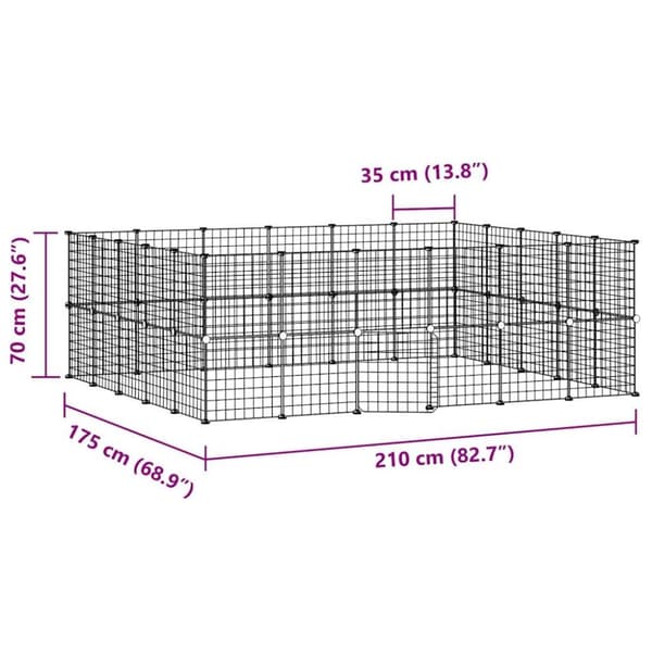 vidaXL 44-panels kæledyrsindhegning med låge 35x35 cm stål sort
