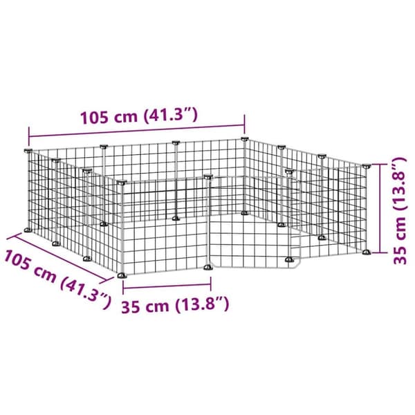 vidaXL Dyrebur 12 paneler med dør svart 35x35 cm stål