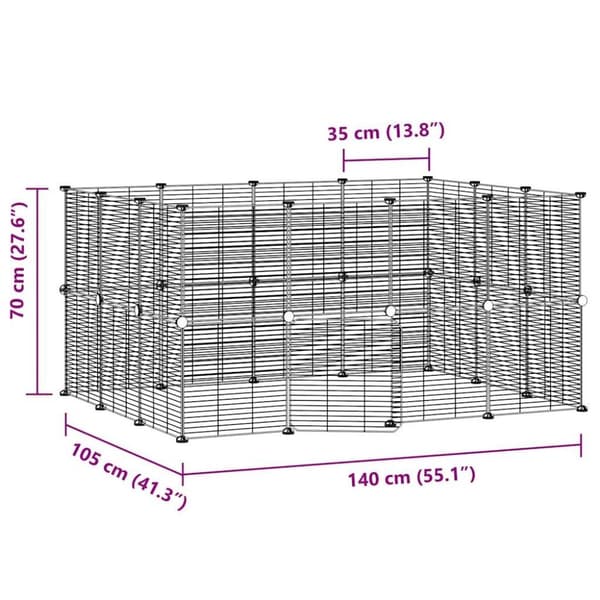 vidaXL Dyrebur 28 paneler med dør svart 35x35 cm stål