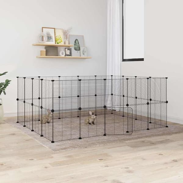 vidaXL 36-panels kæledyrsindhegning med låge 35x35 cm stål sort