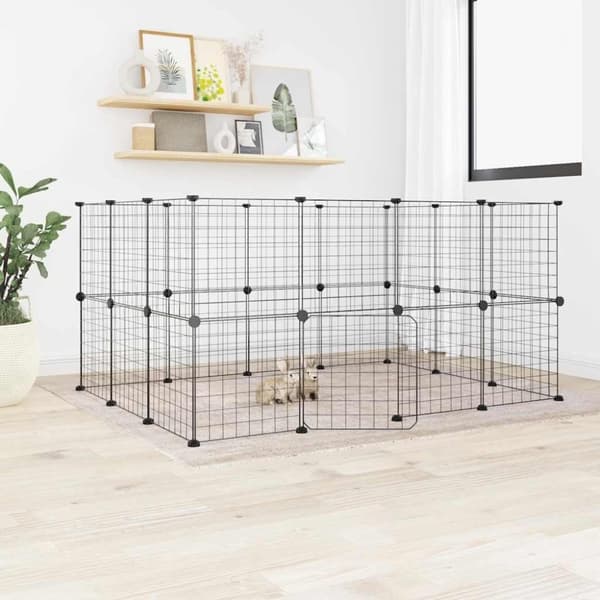 vidaXL 28-panels kæledyrsindhegning med låge 35x35 cm stål sort