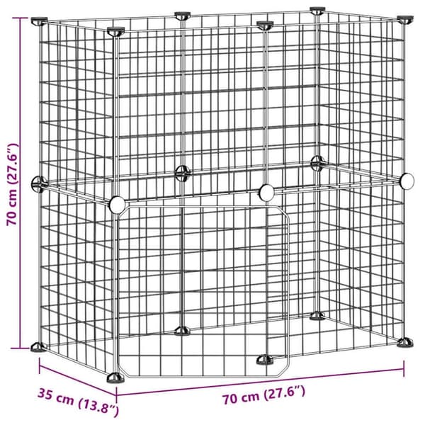 vidaXL Dyrebur 12 paneler med dør svart 35x35 cm stål