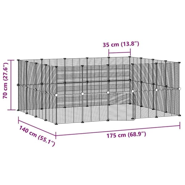 vidaXL Dyrebur 36 paneler med dør svart 35x35 cm stål