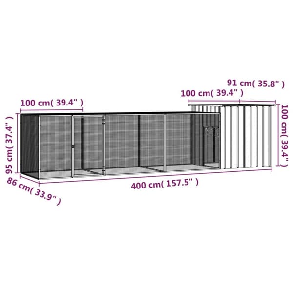 vidaXL hønsegård 400x91x100 cm galvaniseret stål antracitgrå