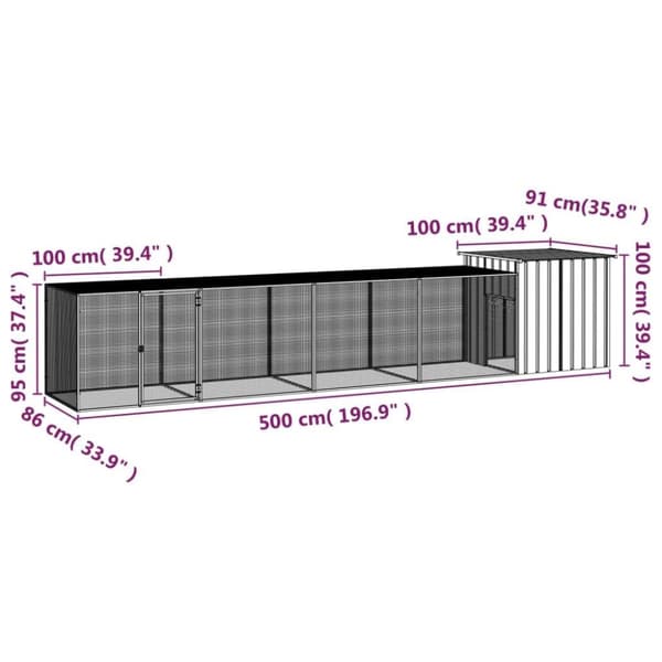 vidaXL Kanahäkki antrasiitti 500x91x100 cm galvanoitu teräs