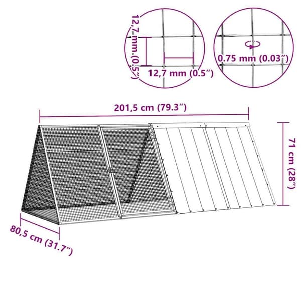 vidaXL kaninbur 201,5x80,5x71 cm galvaniseret stål antracitgrå