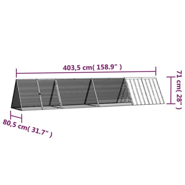 vidaXL Kaninbur antracit 403,5x80,5x71 cm galvaniserat stål